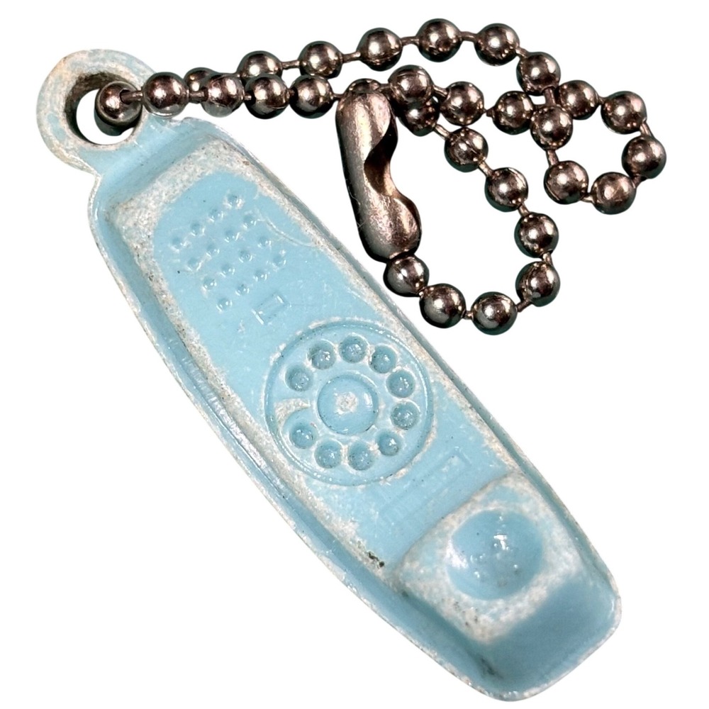 VTG‎ Blue Miniature Rotary Telephone Handset Keychain Charm Retro Kitsch 1.75"